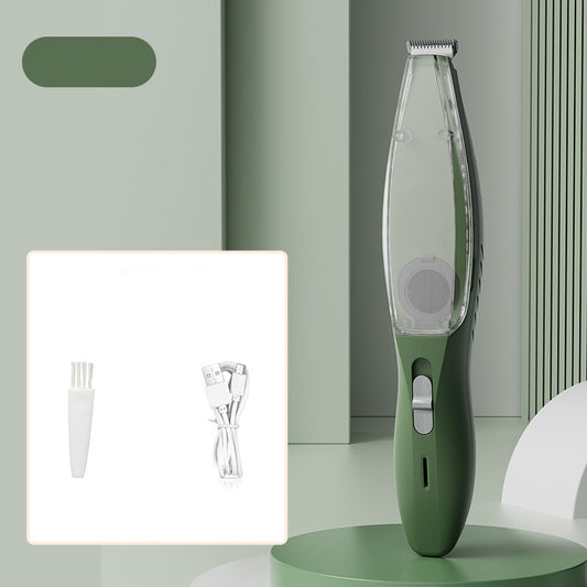 Green Rechargeable Pet Grooming Clipper with Built-in Vacuum | Low Noise | Dogs & Cats