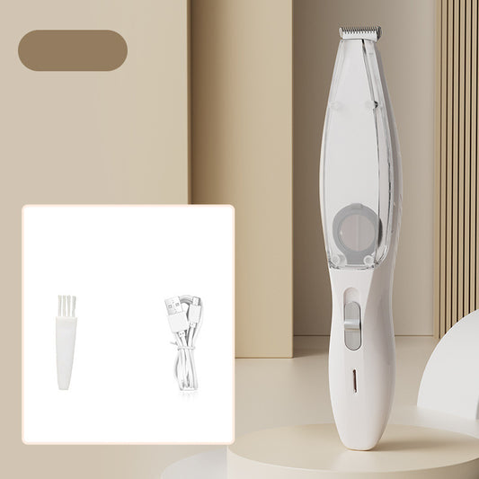 White Rechargeable Pet Grooming Clipper with Built-in Vacuum | Low Noise | Dogs & Cats