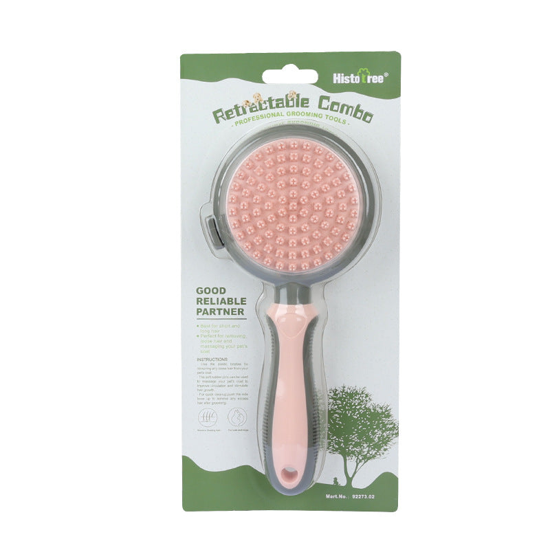 Pink & Grey Dual-Sided Self-Cleaning Pet Grooming Brush | Slicker & Massage Comb | Dogs & Cats