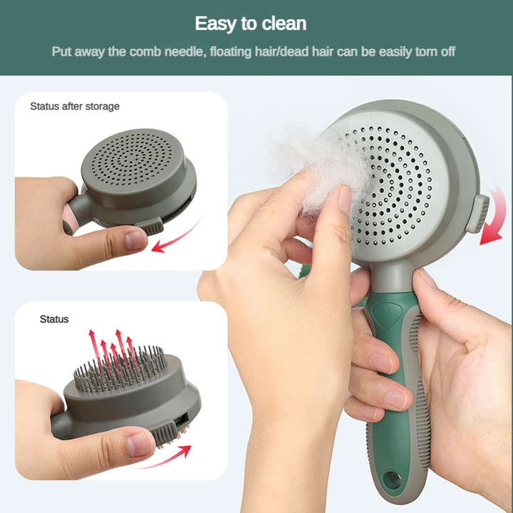 Pink & Grey Dual-Sided Self-Cleaning Pet Grooming Brush | Slicker & Massage Comb | Dogs & Cats