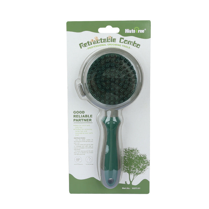 Green & Grey Dual-Sided Self-Cleaning Pet Grooming Brush | Slicker & Massage Comb | Dogs & Cats