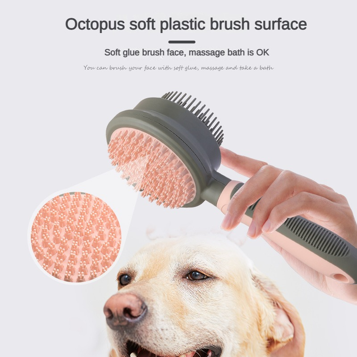 Green & Grey Dual-Sided Self-Cleaning Pet Grooming Brush | Slicker & Massage Comb | Dogs & Cats