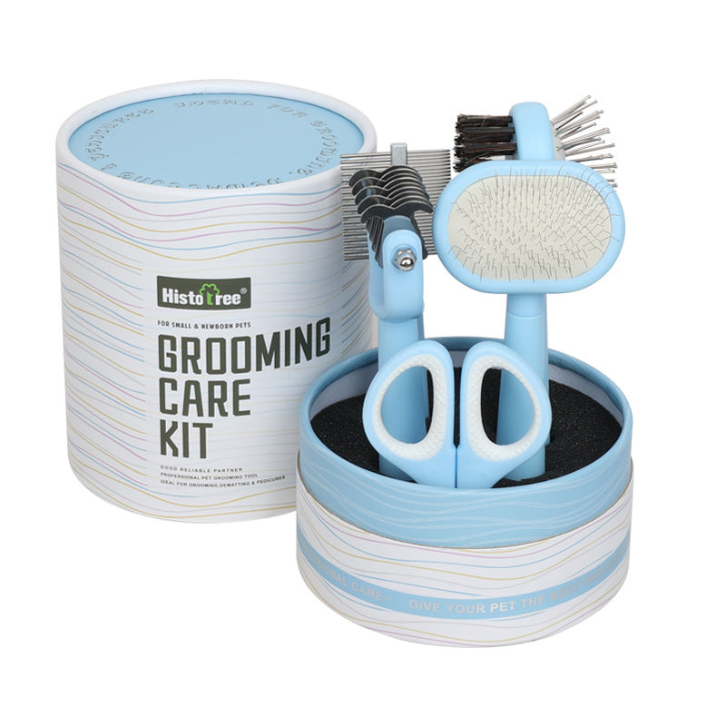 Blue 5-in-1 Pet Grooming Kit | Deshedding Brush Comb Nail Clipper | Dog & Cat