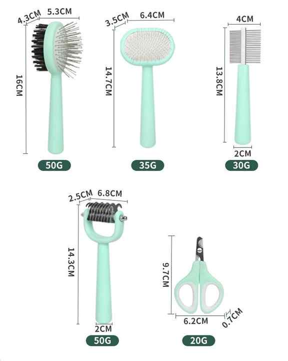 Blue 5-in-1 Pet Grooming Kit | Deshedding Brush Comb Nail Clipper | Dog & Cat