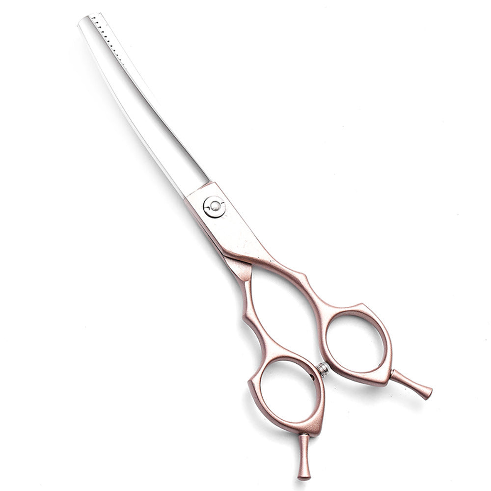 Rose Gold & Silver Professional Curved Pet Grooming Blending Shears | 6.5 Inch 38-Tooth | Dog & Cat