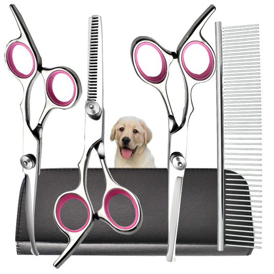 Pink & Silver 5-Piece Pet Grooming Scissors Kit | 6 Inch