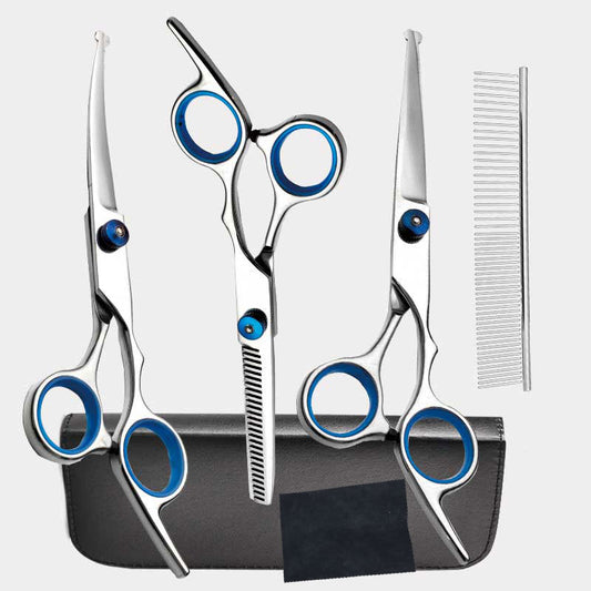 Blue & Silver 5-Piece Pet Grooming Scissors Kit | 6 Inch