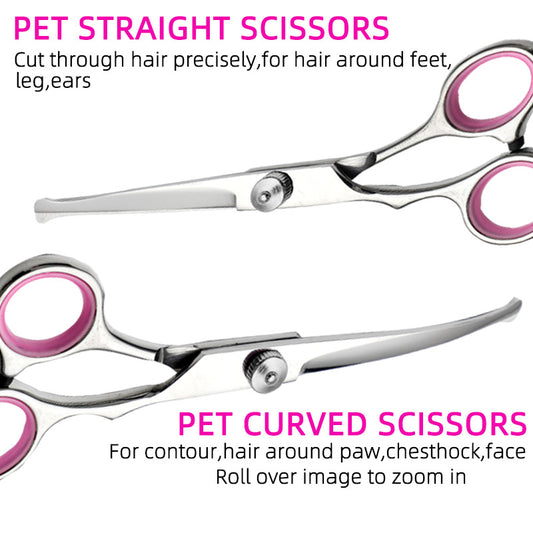Blue & Silver 5-Piece Pet Grooming Scissors Kit | 6 Inch