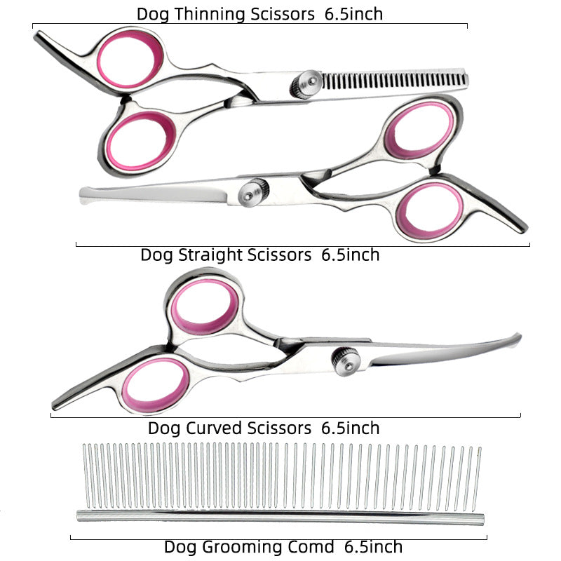 Blue & Silver 5-Piece Pet Grooming Scissors Kit | Stainless Steel Straight, Curved & Thinning Shears | 6 Inch
