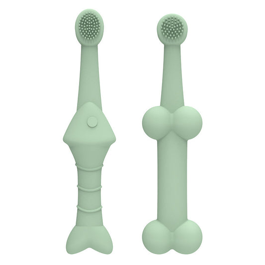 Green Silicone Pet Toothbrush 6-Pack | Fish & Bone Shape | Food-Grade | Dogs & Cats