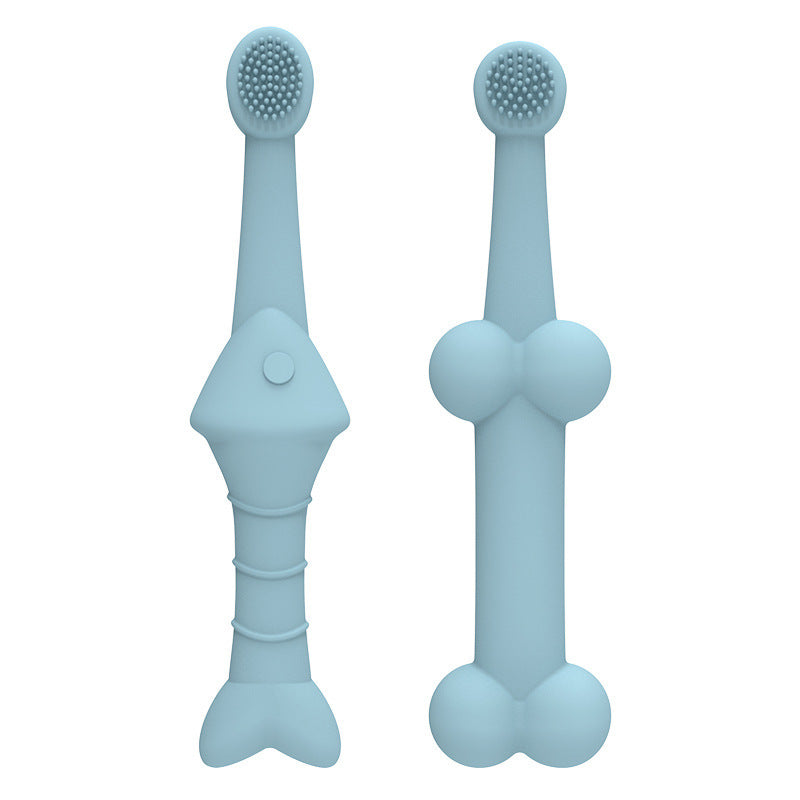 Blue Silicone Pet Toothbrush 6-Pack | Fish & Bone Shape | Food-Grade | Dogs & Cats