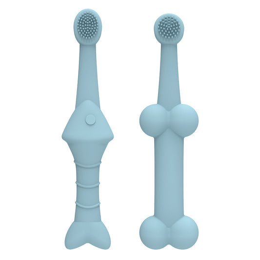 Blue Silicone Pet Toothbrush 6-Pack | Fish & Bone Shape | Food-Grade | Dogs & Cats