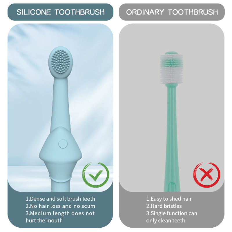 Blue Silicone Pet Toothbrush 6-Pack | Fish & Bone Shape | Food-Grade | Dogs & Cats