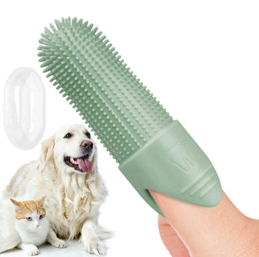 4-Pack Green Silicone Pet Finger Toothbrush | Gentle Dental Care | Cats & Dogs