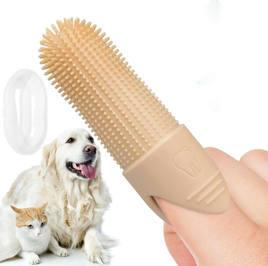 4-Pack Beige Silicone Pet Finger Toothbrush | Gentle Dental Care | Cats & Dogs