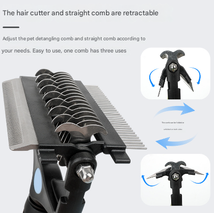 Green & Black 3-in-1 Pet Grooming Tool | Dematting Rake Deshedding Comb & Finishing Brush | Dog & Cat