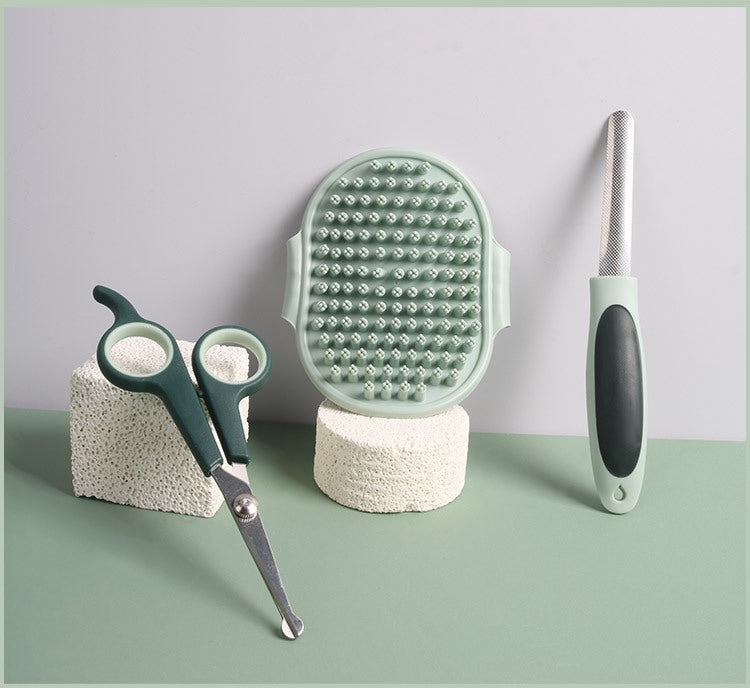 Grey & Green 8-Piece Pet Grooming Kit | Brushes Nail Clippers Scissors | Dog & Cat with Portable Case