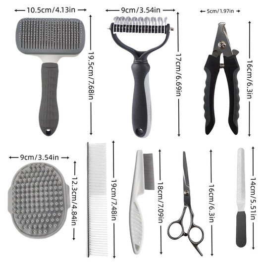 Grey 9-Piece Pet Grooming Kit | Dog Cat Rabbit