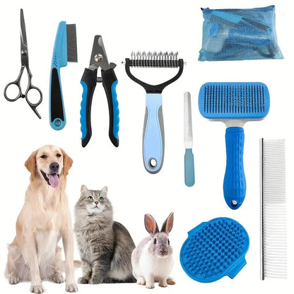 Blue 9-Piece Pet Grooming Kit | Dog Cat Rabbit