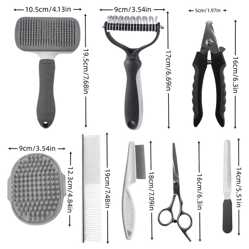 Blue 9-Piece Pet Grooming Kit | DeShedding Brushes Nail Clippers Combs Scissors | Dog Cat Rabbit