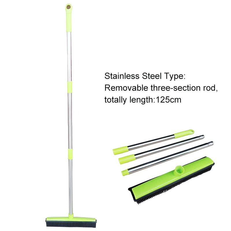 Green & Silver Pet Hair Remover Rubber Broom & Squeegee | 125cm Adjustable Handle
