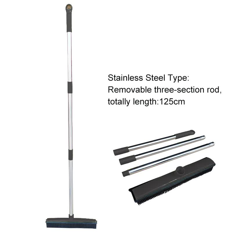 Black & Silver Pet Hair Remover Rubber Broom & Squeegee | 125cm Adjustable Handle