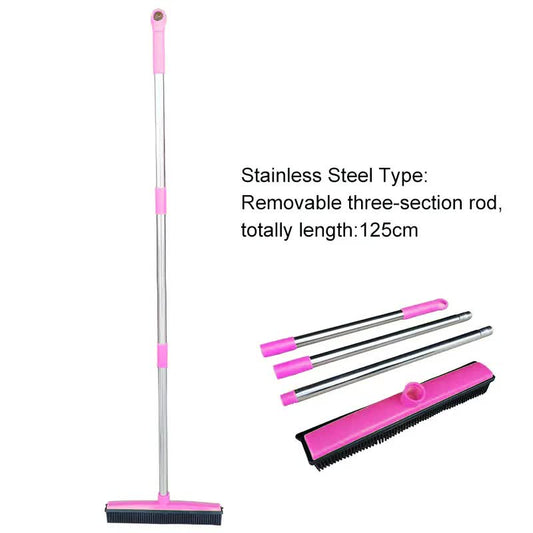 Pink & Silver Pet Hair Remover Rubber Broom & Squeegee