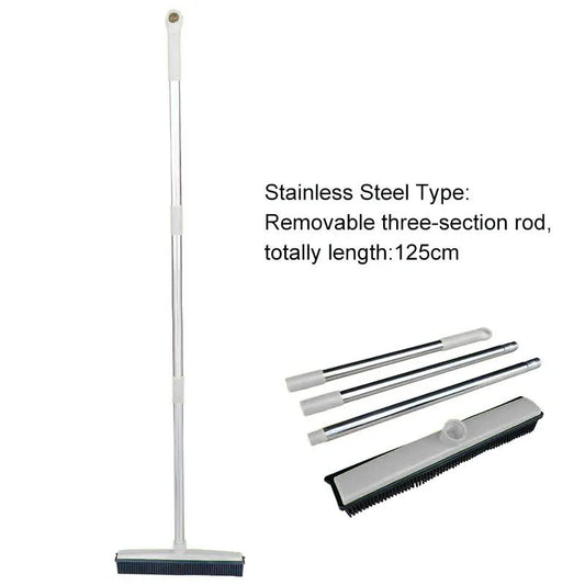Light Grey & Silver Pet Hair Remover Rubber Broom & Squeegee