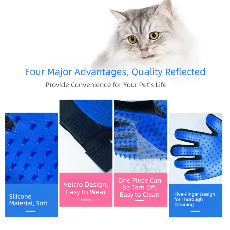 Blue Pet Grooming Deshedding Gloves (5 Pairs) | Bathing & Massage Brush | Dogs & Cats