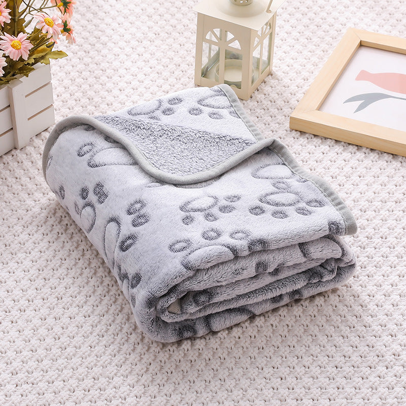 Grey Plush Pet Blanket Set with Paw Print Design | 3-Piece Pack (S/M/L Sizes)