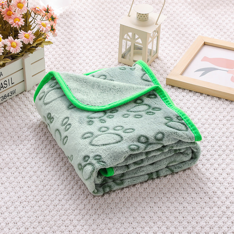 Green Plush Pet Blanket Set with Paw Print Design | 3-Piece Pack (S/M/L Sizes) | Dogs & Cats