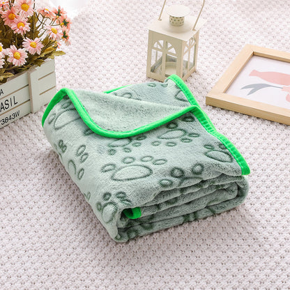 Green Plush Pet Blanket Set with Paw Print Design | Dogs & Cats