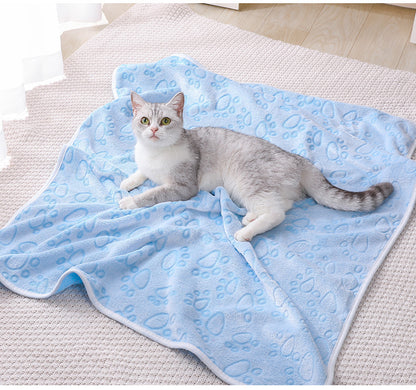Green Plush Pet Blanket Set with Paw Print Design | Dogs & Cats