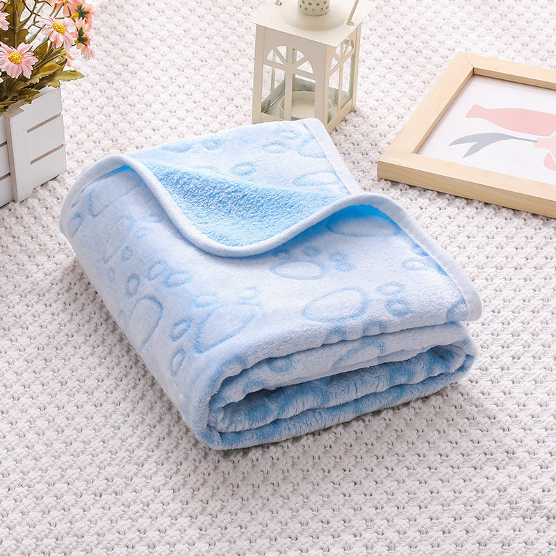 Blue Plush Pet Blanket Set with Paw Print Design | 3-Piece Pack (S/M/L Sizes) | Dogs & Cats
