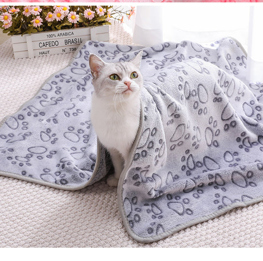 Rose Pink Plush Pet Blanket Set with Paw Print Design | Dogs & Cats