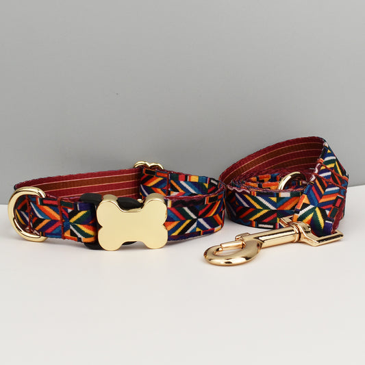 Rainbow Boho Dog Collar with Gold Metal Buckle | Size L