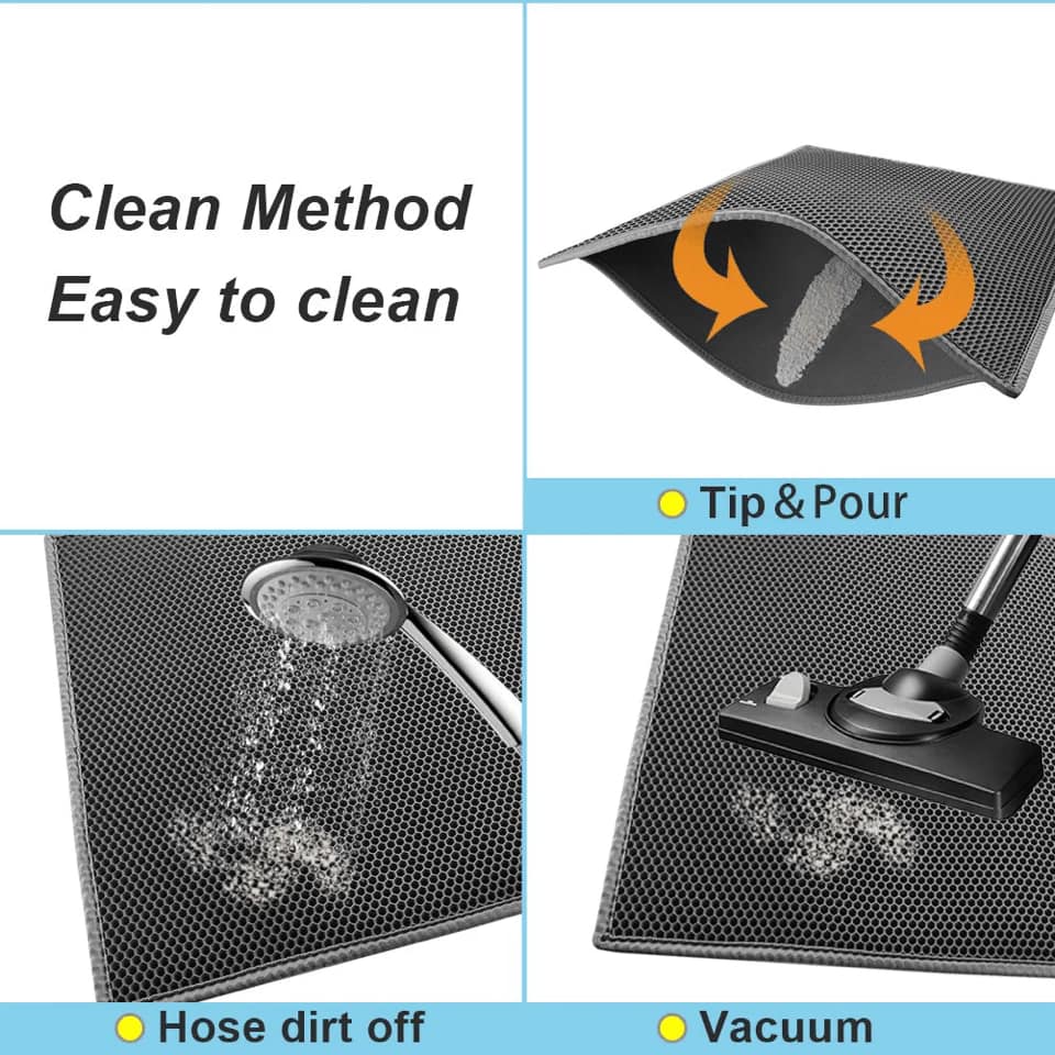 2-Pack Black Honeycomb Cat Litter Trapping Mat | Waterproof EVA | 40x50cm