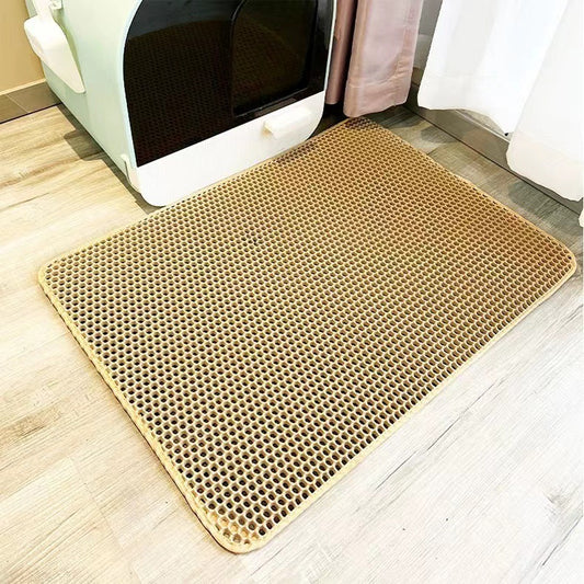 2-Pack Beige Honeycomb Cat Litter Trapping Mat | Waterproof EVA | 40x50cm