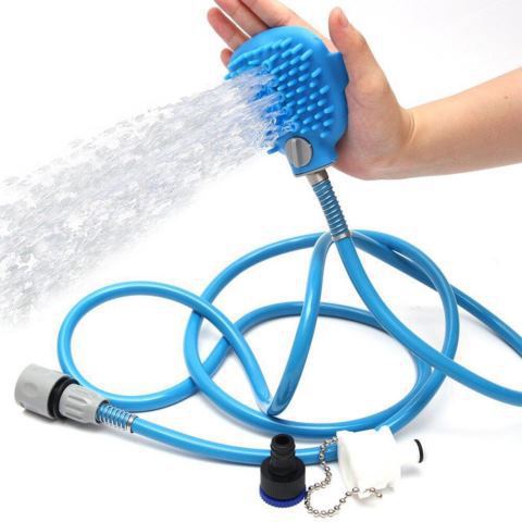 Blue 2-in-1 Pet Bath Sprayer & Massage Brush | Silicone Scrubber | 2.2m Hose | Dogs & Cats