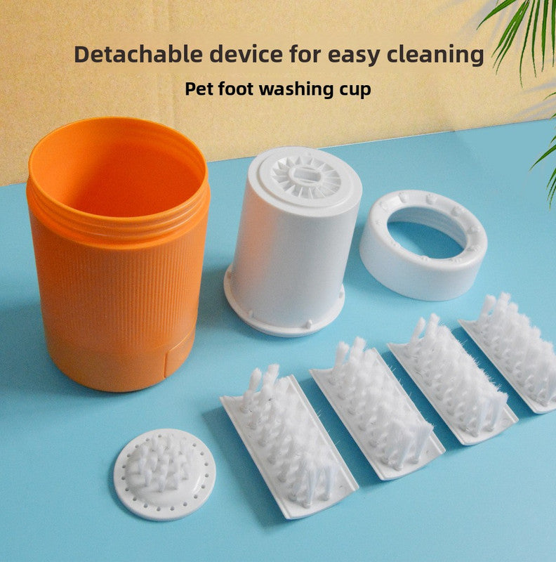 Orange Portable Dog Paw Washer Cup | 360° Muddy Foot Cleaner | Soft Bristles | Cats & Small Dogs