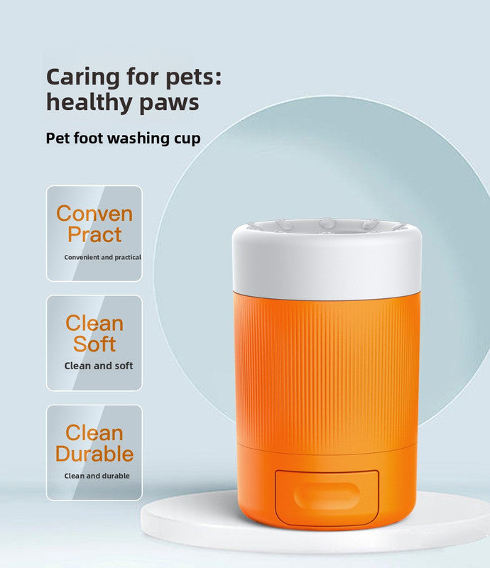 Orange Portable Dog Paw Washer Cup | 360° Muddy Foot Cleaner | Soft Bristles | Cats & Small Dogs