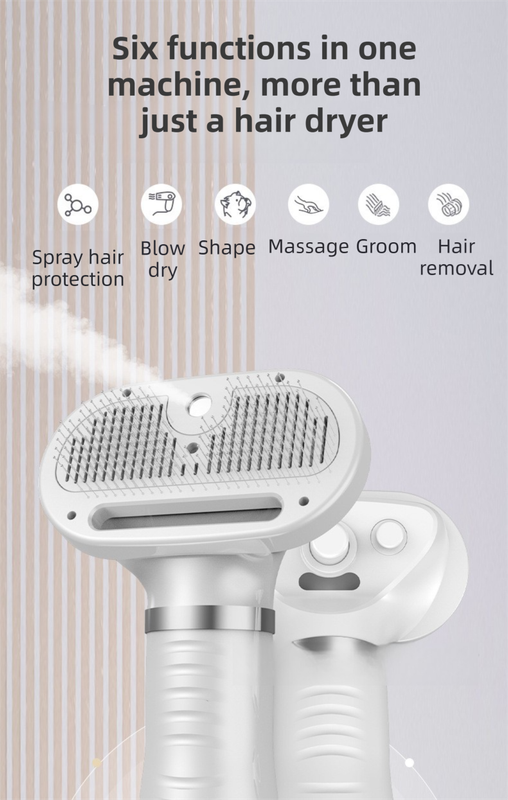 Green 6-in-1 Pet Grooming Hair Dryer | Noise-Reduction Blow Dryer & Mist Slicker Brush | 3-Speed