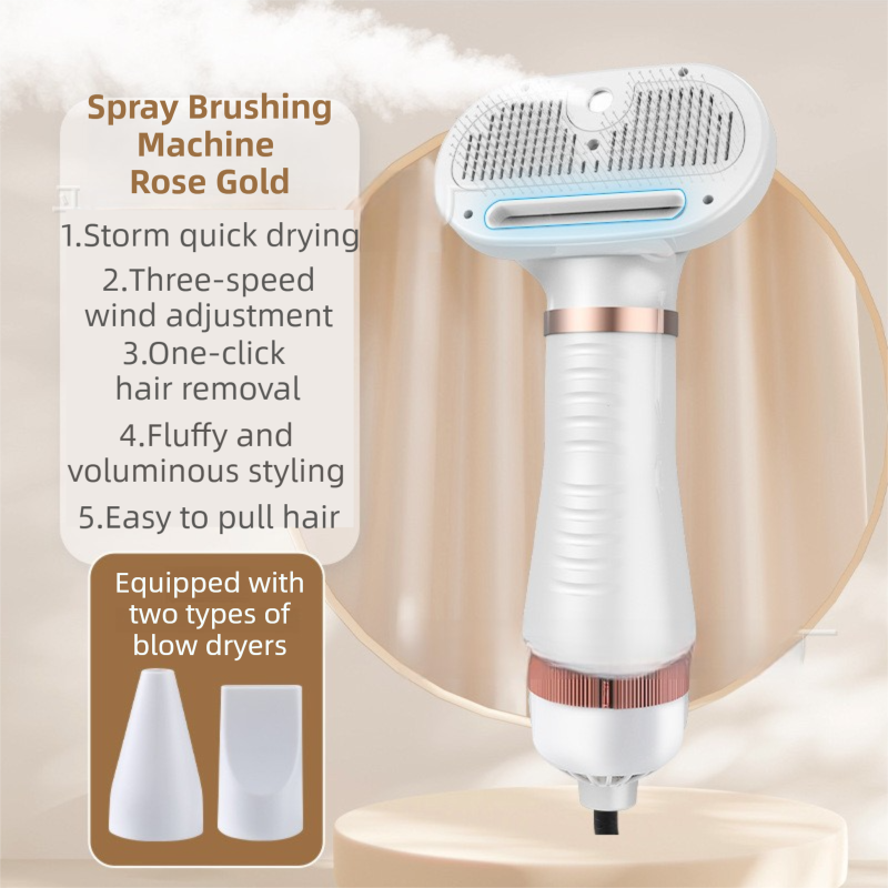 Rose Gold 6-in-1 Pet Grooming Hair Dryer | Noise-Reduction Blow Dryer & Mist Slicker Brush | 3-Speed