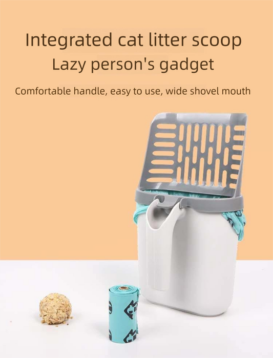 Grey 2-in-1 Cat Litter Scoop with Integrated Waste Bin