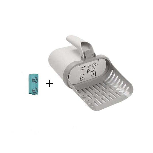 Grey 2-in-1 Cat Litter Scoop with Integrated Waste Bin | Sifter Shovel