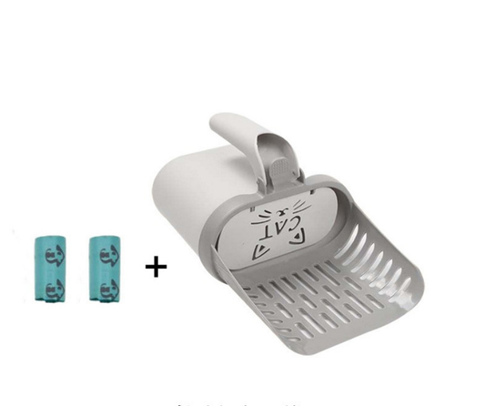 Grey 2-in-1 Cat Litter Scoop with Integrated Waste Bin | Detachable Kit | Bags (2)