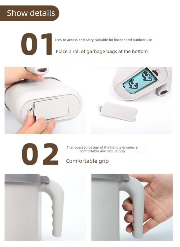 Grey 2-in-1 Cat Litter Scoop with Integrated Waste Bin | 2 Rolls Refill Bags | Detachable Kit