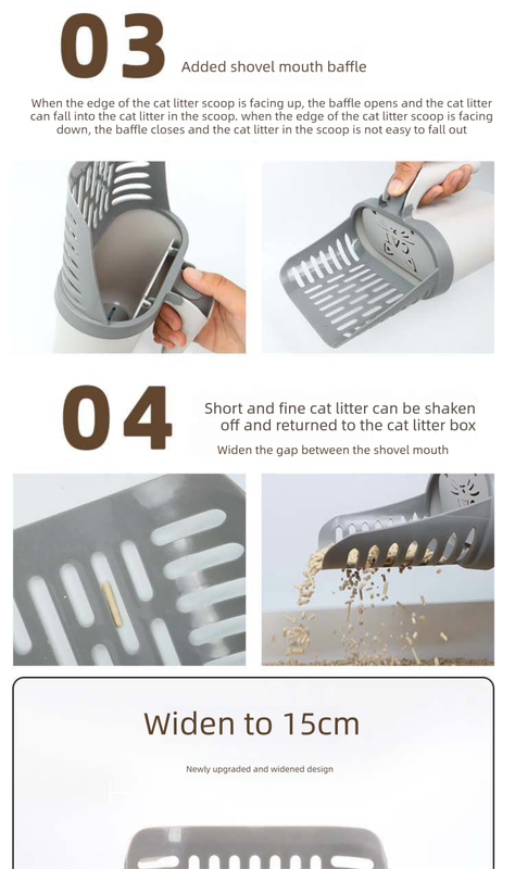 Grey 2-in-1 Cat Litter Scoop with Integrated Waste Bin | 2 Rolls Refill Bags | Detachable Kit