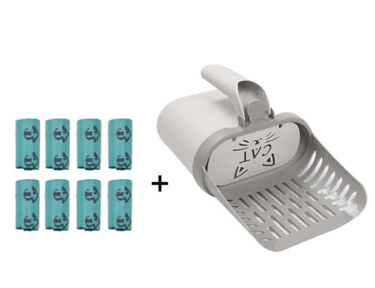 Grey 2-in-1 Cat Litter Scoop with Integrated Waste Bin | Detachable Kit