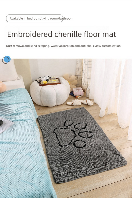 Grey Chenille Non-Slip Absorbent Pet Mat | Dogs & Cats